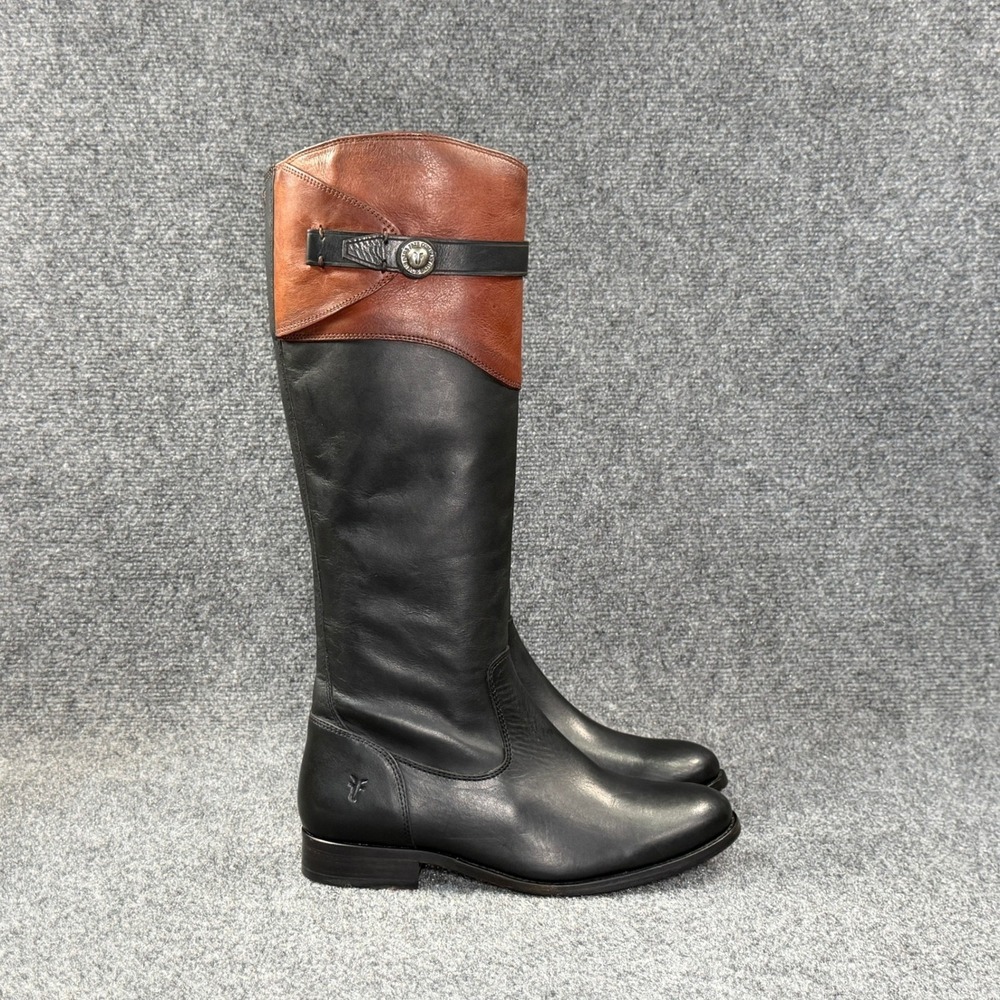 Frye Molly Two Tone Riding Boots Women's 7.5 Brown Black Tall Knee High Rustic